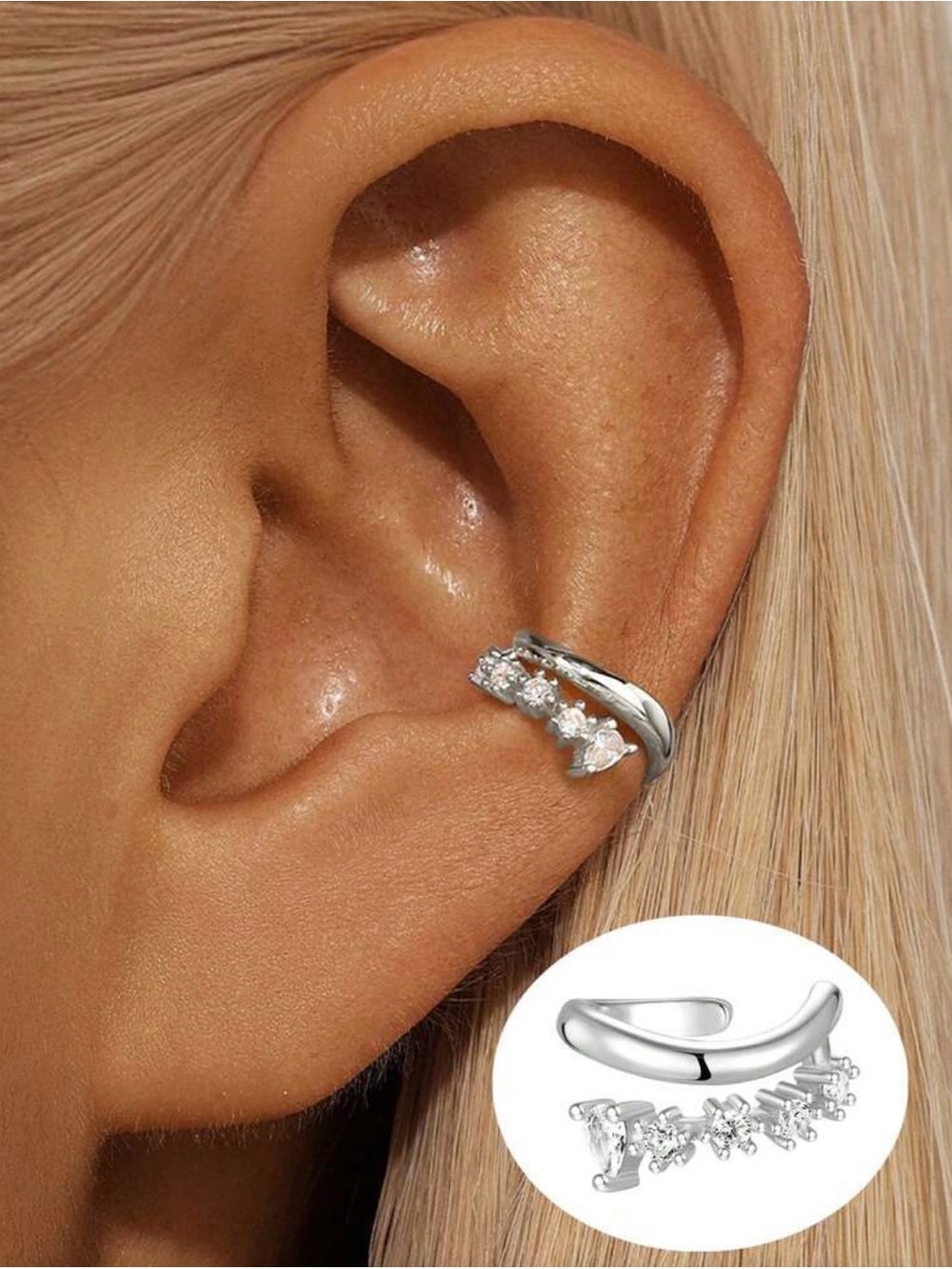 Sterling Silver Crystal Ear Cuff - Silver